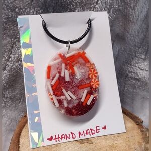 Festive Handmade Peppermint Sprinkle Resin Pendant Necklace